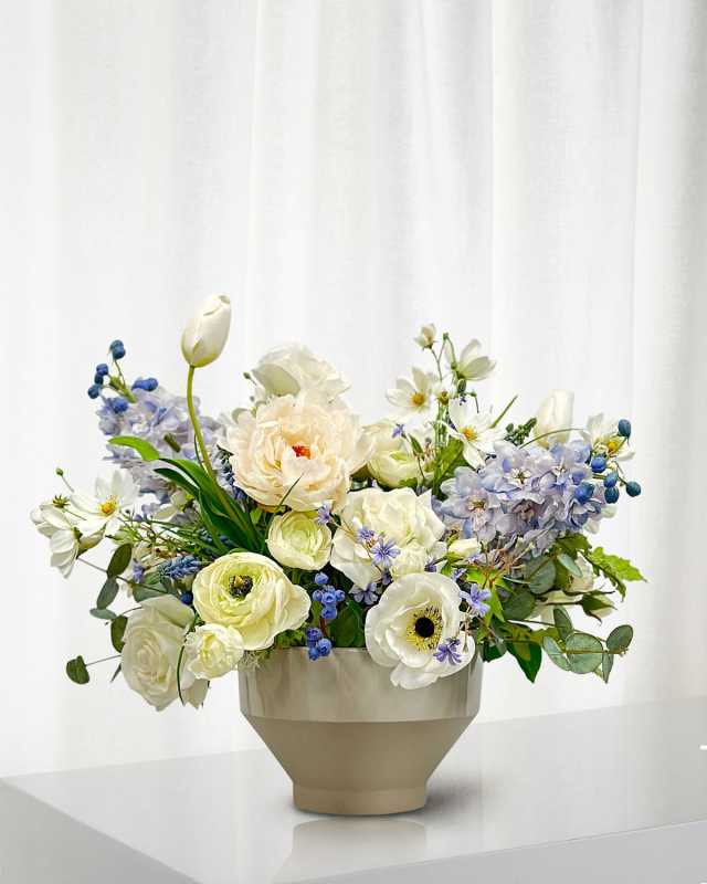 Mixed Floral Arrangment in Tapered Ceramic Bowl, 22"
